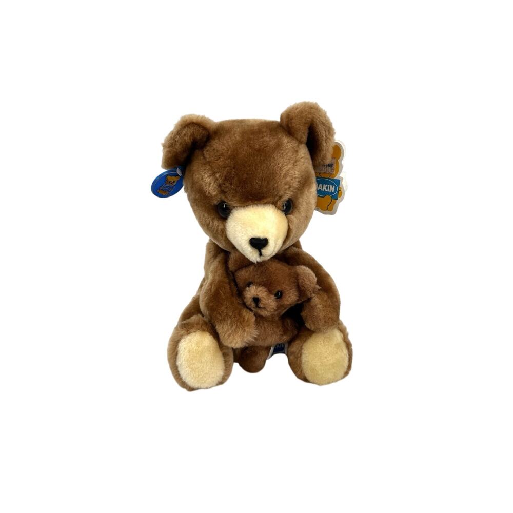 1977 R Dakin Mama and Baby Bear Plush Stuffed Toy 10" Nature Babies Brown Teddy